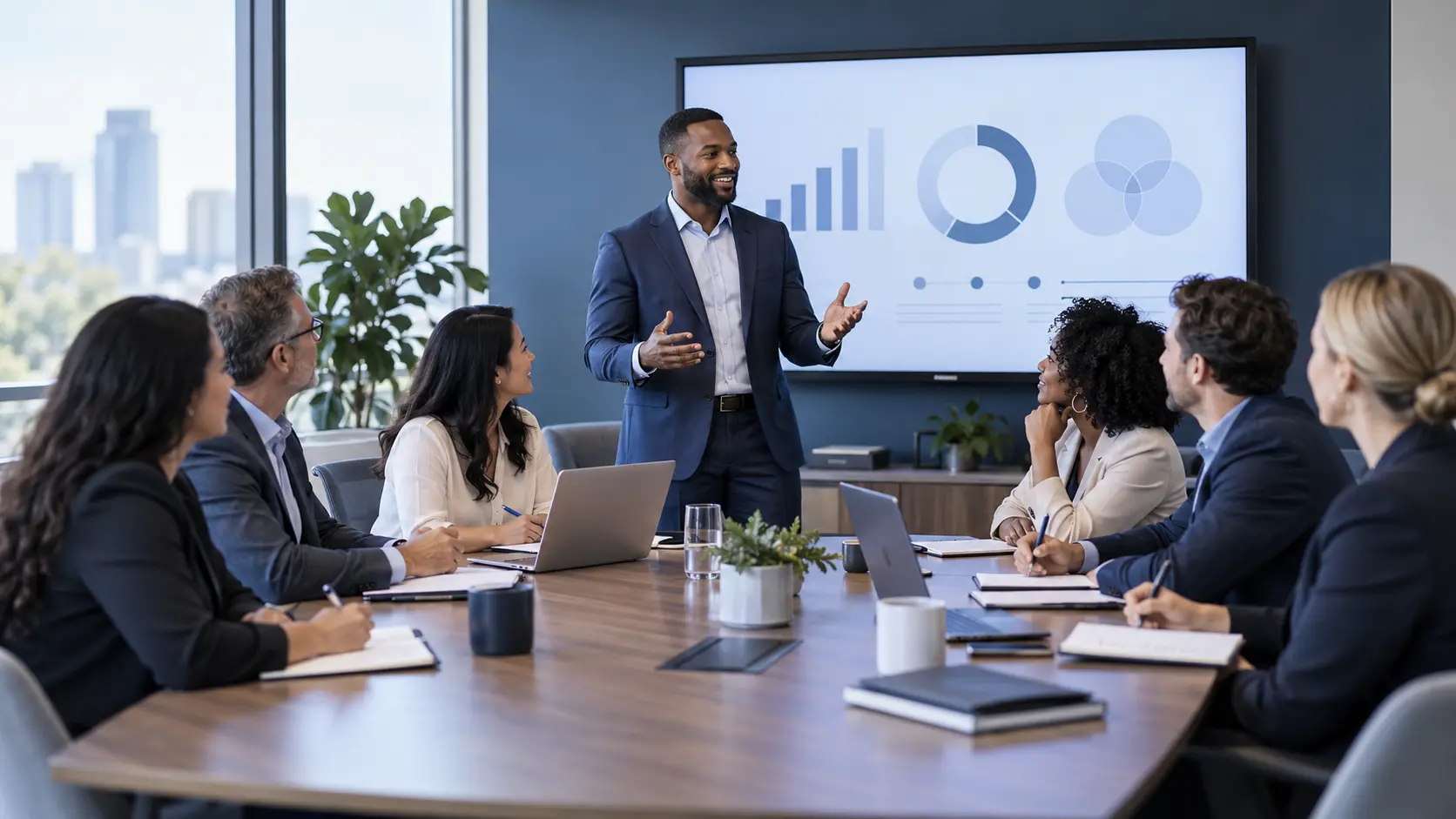 A facilitator leading an interactive workforce training session for a diverse group of professionals